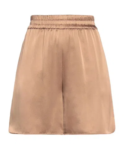 Max Mara Solid Color Satin Shorts In Brown
