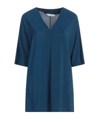 Max Mara Solid Color Short-sleeve V-neck T-shirt In Blue