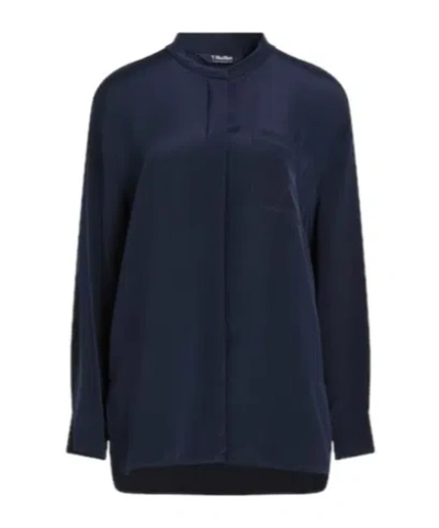 Max Mara Solid Color Stand Collar Shirt In Blue