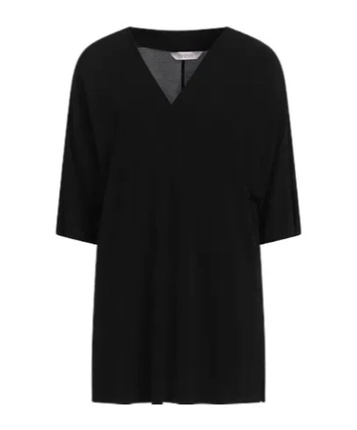 Max Mara Solid Color V-neck Short-sleeve T-shirt In Black