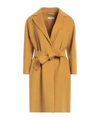 Max Mara Solid Color Woolen Coat In Yellow