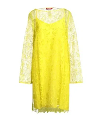Max Mara Solid Embroidered Dress In Yellow