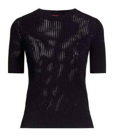 Max Mara Solid Knit Short Sleeve Top In Black