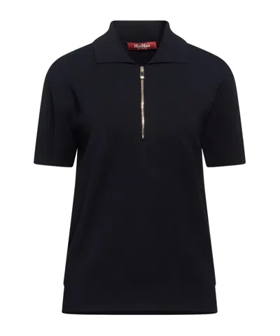 Max Mara Solid Lightweight Short Sleeve Knit Top In Blue
