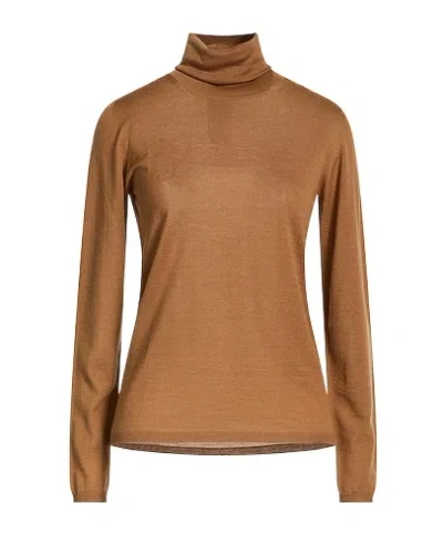 Max Mara Solid Lightweight Wool Turtleneck Sweater In Brown