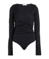 Max Mara Nigella Draped Wool Bodysuit In Black