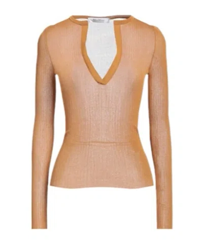 Max Mara Solid Thin Knit Top In Neutral