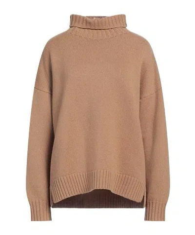 Max Mara Solid Turtleneck Knit Top In Brown