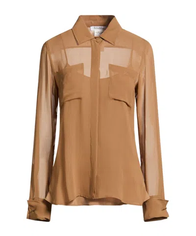 Max Mara Solid-color Chiffon Shirt In Brown