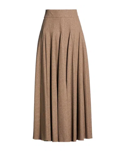 Max Mara Solid-color Flannel Midi Skirt In Brown