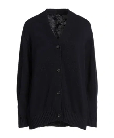 Max Mara Solid-color Knitted Cardigan In Blue