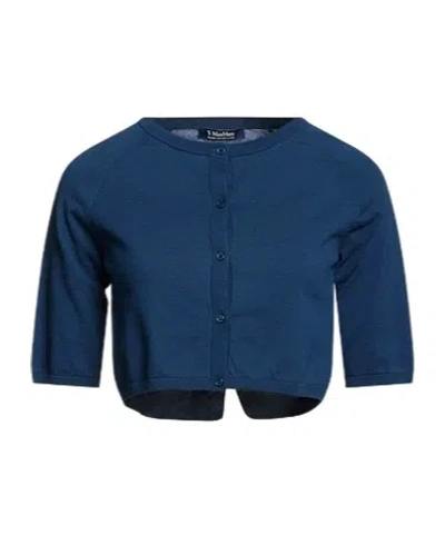 Max Mara Solid-color Knitted Short-sleeved Shirt In Blue