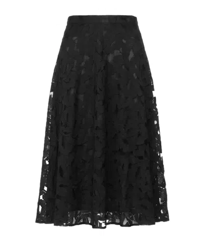 Max Mara Solid-color Mesh Midi Skirt In Black
