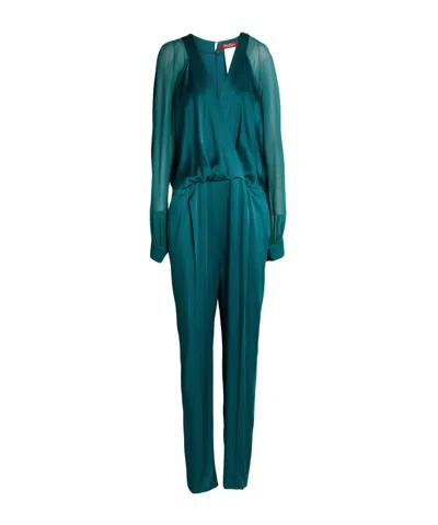 Max Mara Solid-color Satin Chiffon Jumpsuit In Green