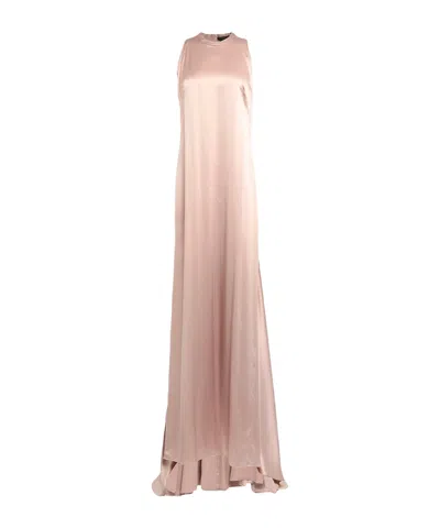 Max Mara Solid-color Satin Sleeveless Long Dress In Neutral
