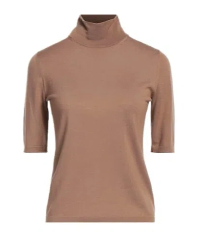 Max Mara Solidcolor Shortsleeve Knit Top In Brown