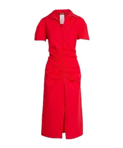 Max Mara Solid-color Short-sleeve V-neck Dress In Red