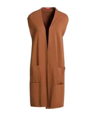 Max Mara Solid-color Sleeveless Knitted Cardigan In Light Brown