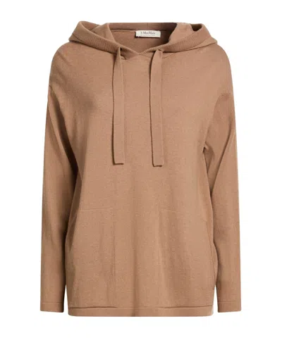 Max Mara Solid-color Wool Knit Hooded Jacket In Camel
