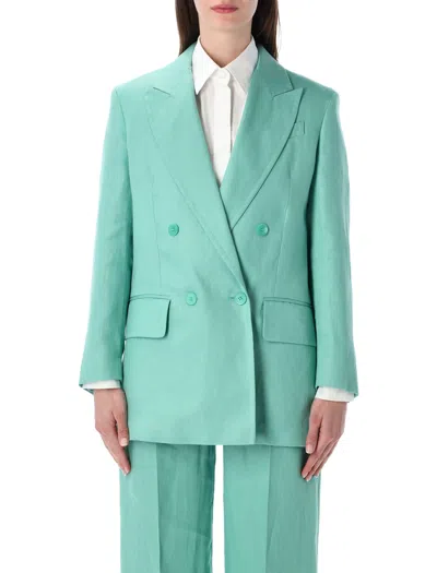 Max Mara Sophisticated Double-breasted Linen Blazer - Size 40 In Acqua
