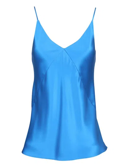 Max Mara Spaghetti Strap Satin Top Tops Blue