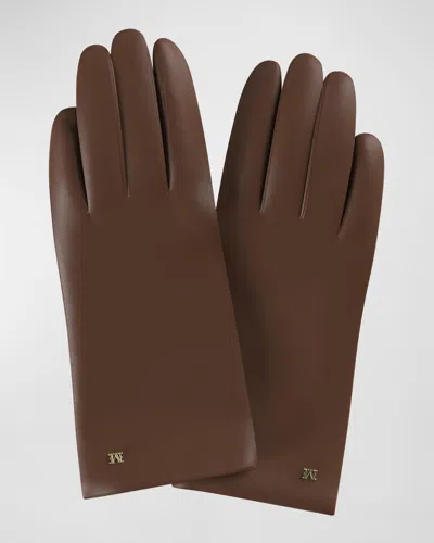 Max Mara Spalato Leather & Wool Gloves In Tobacco