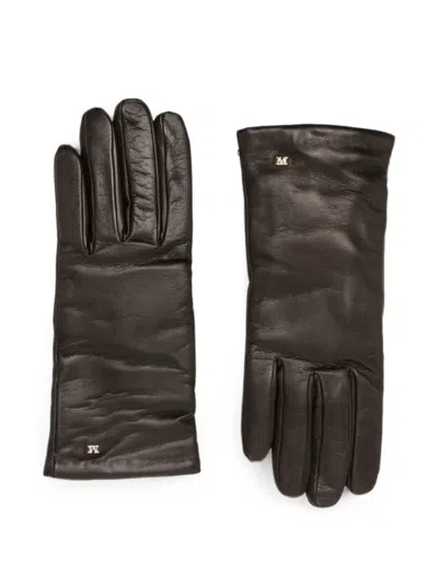 Max Mara Spalato Logo-plaque Leather Gloves In Brown