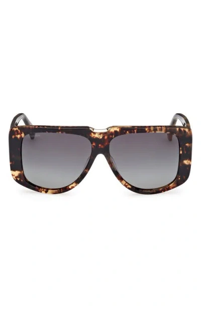 Max Mara Spark 57mm Polarized Shield Sunglasses In Camel Havana/green Lenses