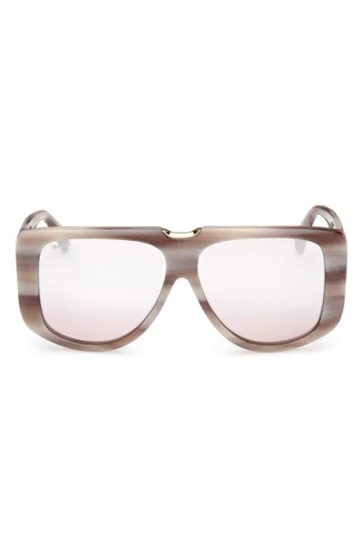 Max Mara Women's Shiny Horn Spark 1 Shield Sunglasses In Camel Horn/brown Lenses