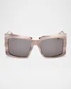Max Mara 55mm Rectangular Sunglasses In Feather Gray/gold/smoke