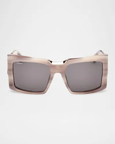 Max Mara 55mm Rectangular Sunglasses In Feather Gray/gold/smoke