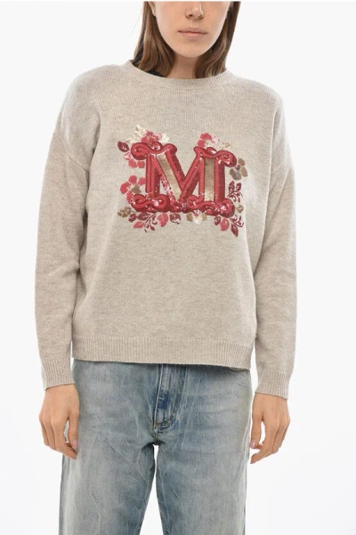 Max Mara Special Edition Crew Neck Cashmere Blend Quota Sweater With In Gray