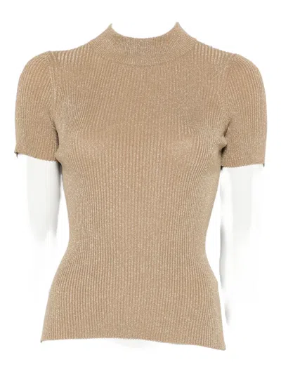 Max Mara Spezie Ribbed Short-sleeve Top In Brown