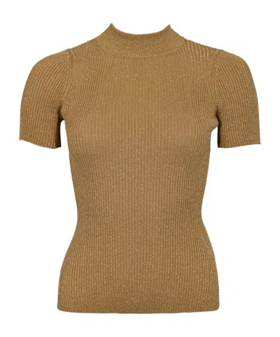 Max Mara Spezie Ribbed Short-sleeve Top In Brown