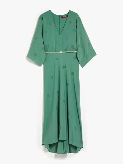 Max Mara Cady Dress With Embroidery In Teal