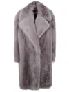 Sportmax Longline Faux Fur Coat With Notched Lapels In Gray