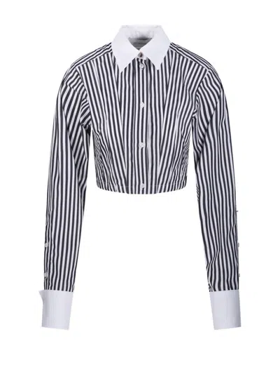 Sportmax Cropped Striped Cotton Poplin Shirt In Gray