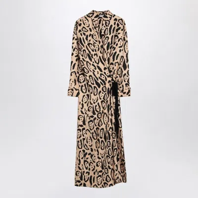 Sportmax Animal Print Silk Dress With Criss-cross Design For Women In Tan