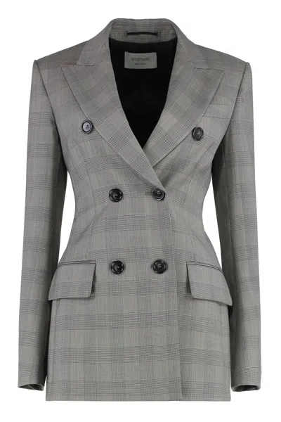 Sportmax Max Mara  Astro Prince Of Wales Checked Double Breasted Jacket In Black