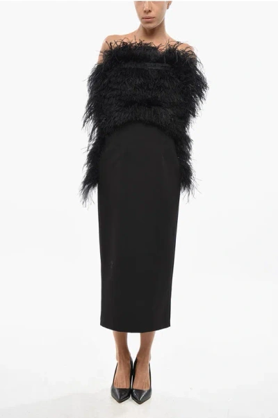 Max Mara Sportmax Bare Back Midi Dress With Feather Detail In Black