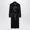 MAX MARA SPORTMAX MAX MARA SPORTMAX  BLACK TRENCH COAT IN SEMI-GLOSSY NAPPA LEATHER