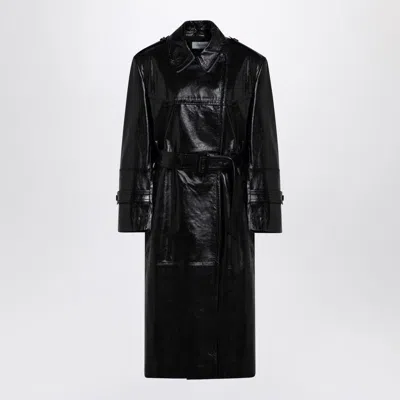 Max Mara Sportmax Black Trench Coat In Semi-glossy Nappa Leather In White
