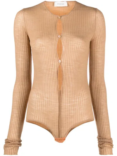 Max Mara Sportmax Cozy Wool Blend Bodysuit For Women In Tan In Beige