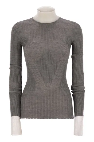 Max Mara Sportmax Derris - Turtle Neck Sweater With Directional Ribbing In Gray