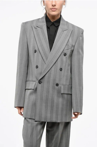 Max Mara Sportmax Double-breasted Merlot Herringbone Blazer Grösse 42 In Gray