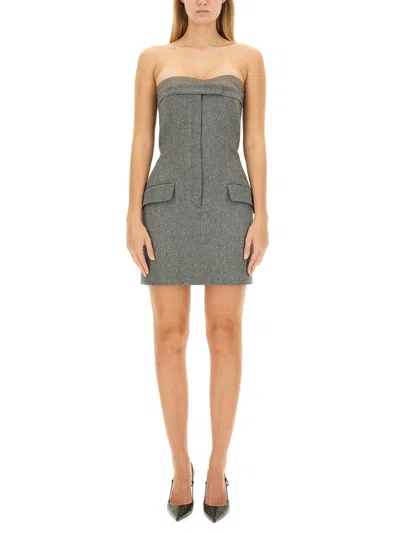 Sportmax Tebaide Dress Strapless Front Pockets In Gray