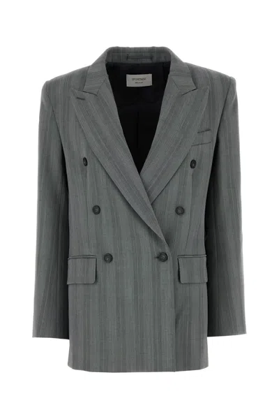 Sportmax Embroidered Stretch Wool Blend Merlot Blazer In Gray