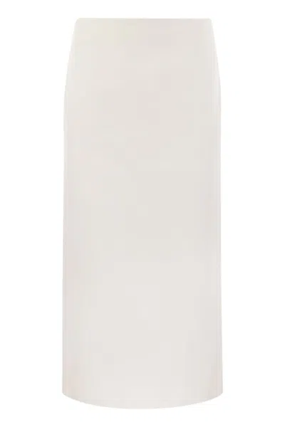 Max Mara Sportmax Essential White Cotton Skirt With Diagonal Slit