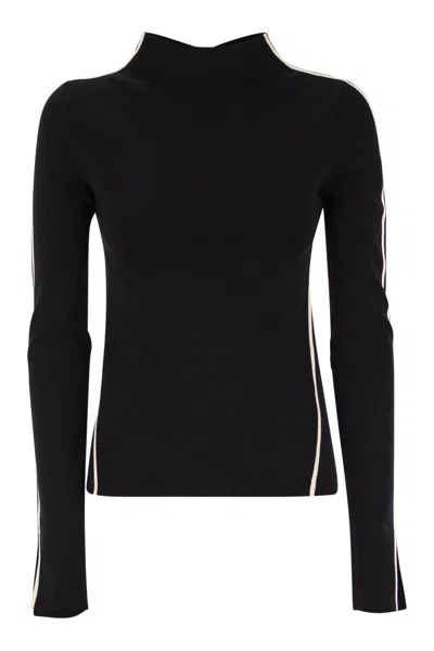 Max Mara Sportmax Fitted Long Sleeves T-shirt With Contrasting Edges - Adda In Black