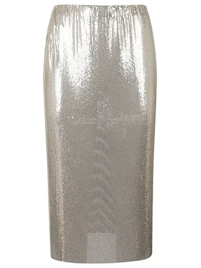 Max Mara Sportmax Golden Metallic Knit Midi Skirt | High Waist, Straight Edge, Rear Zip